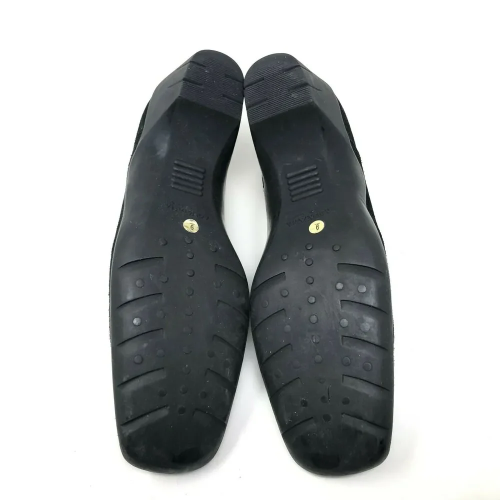 Aquatalia Square‎ Toe Heel Loafer Womens 9 Black Suede Side Zip Stitched Italy